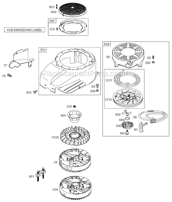 Page E Diagram and Parts List for 12B600SERIES 0100-0104 Briggs and Stratton Engine